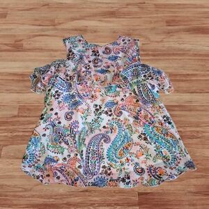 SIONI Size M Multicolored Floral Paisley Sleeveless Ruffle Top